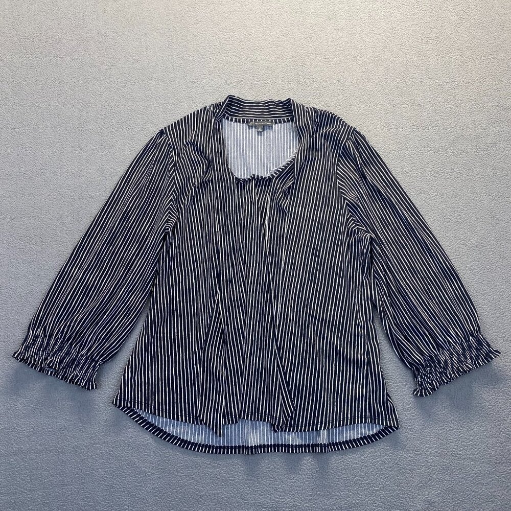 Adrianna Papell Blouse Womens Size XL Black Striped Long Sleeve,Stretch,Top